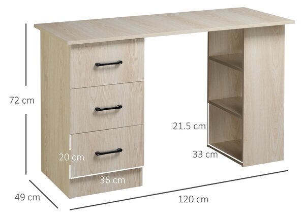 Birou HOMCOM pentru Calculator, cu 3 Sertare și 3 Rafturi, Ideal pentru Acasă și Birou, Lemn, 120x49x72cm | Aosom Romania