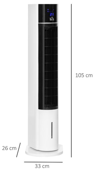 HOMCOM Ventilator Coloană cu 3 Moduri Răcire, 3 Viteze, Telecomandă, 60W, Design Elegant, Alb | Aosom Romania
