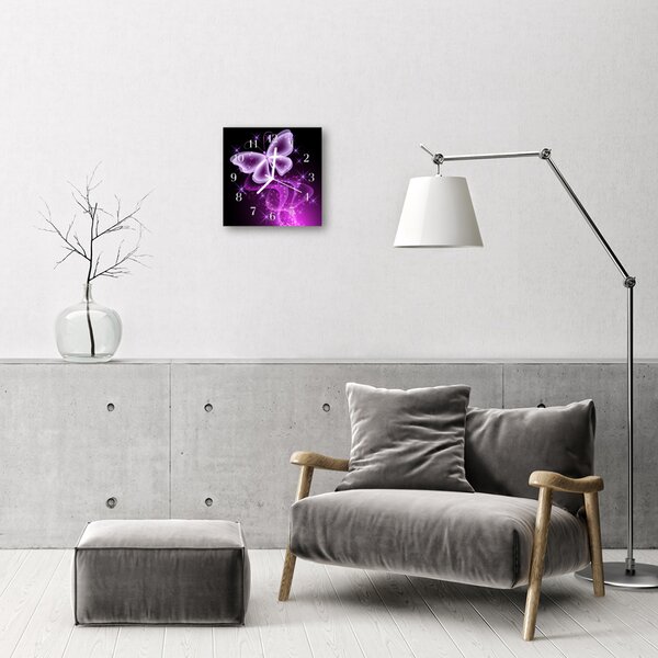 Ceas de perete din sticla pătrat Butterfly Animale Violet