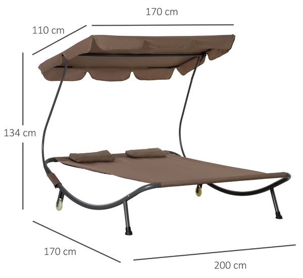 Pat Matrimonial 2 Locuri pentru Plaja Outsunny, 200x170 x134cm Maro | Aosom Romania