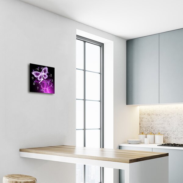 Ceas de perete din sticla pătrat Butterfly Animale Violet
