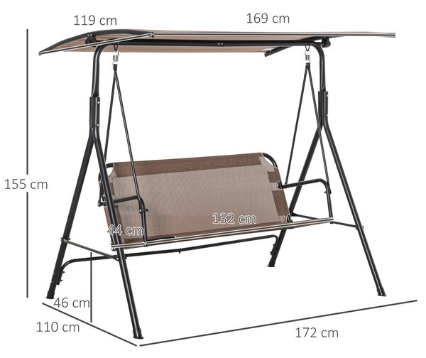 Balansoar de Gradina 3 Locuri Outsunny, Metal si Textilen, Maro 172x110x155cm | Aosom Romania