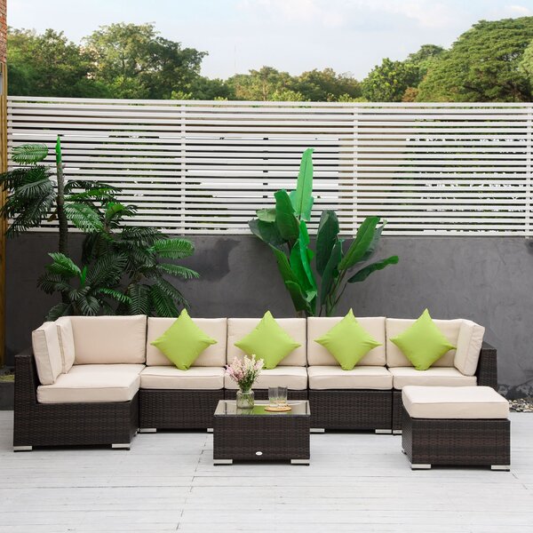 Outsunny Set Mobilier pentru Grădină 8 Piese, Canapea, Masă de Exterior, Perne Detașabile și Lavabile, Design Elegant | Aosom Romania