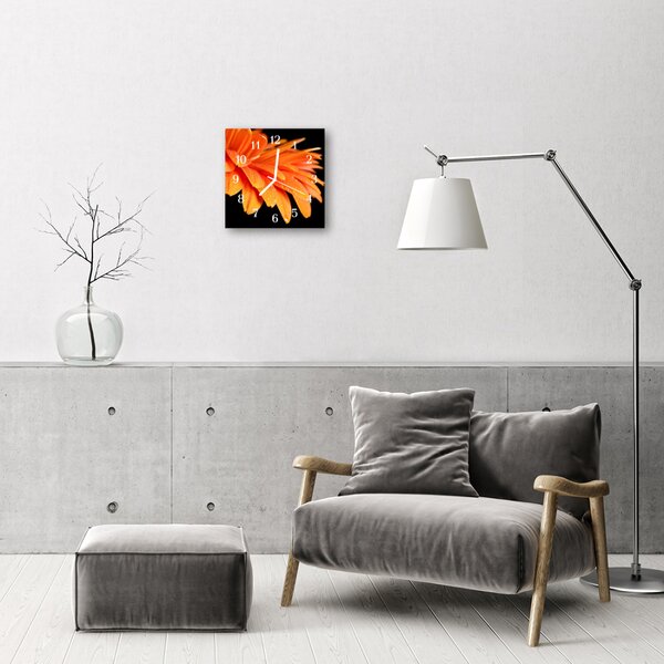 Ceas de perete din sticla pătrat Gerbera Flori Orange
