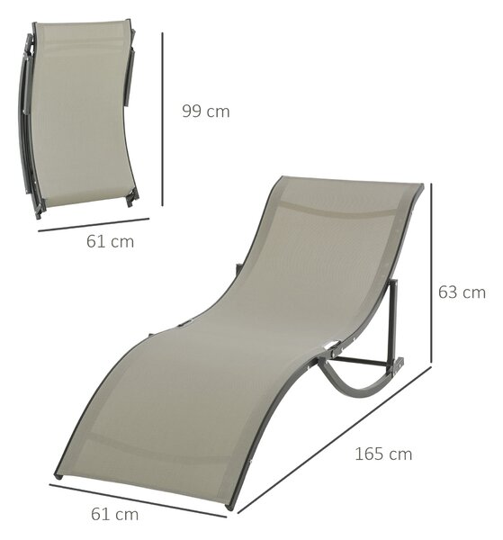Set 2 Sezlonguri de Gradina Outsunny Pliabile, Aluminiu si Textilen, Kaki, 61x165x63cm | Aosom Romania