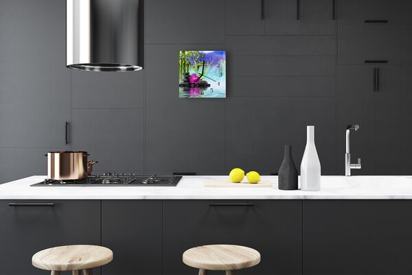 Ceas de perete din sticla pătrat Orhideea Spa Flori Spa multi-colorate