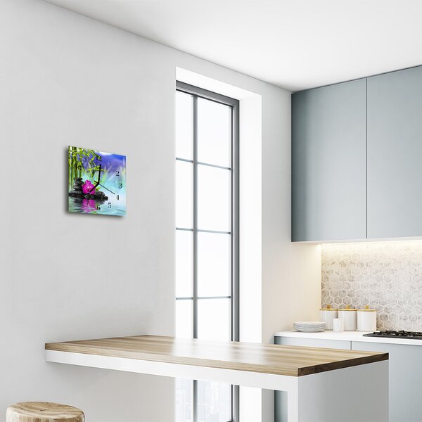 Ceas de perete din sticla pătrat Orhideea Spa Flori Spa multi-colorate