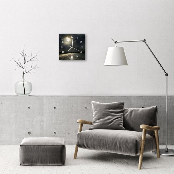 Ceas de perete din sticla pătrat Luna Way Moon Way negru