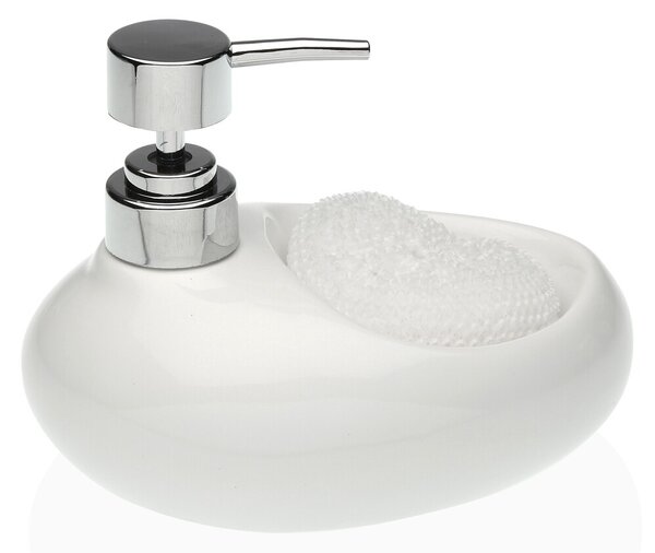 Dozator pentru detergent de vase cu suport burete Versa, 16.5x16 cm, ceramica, alb