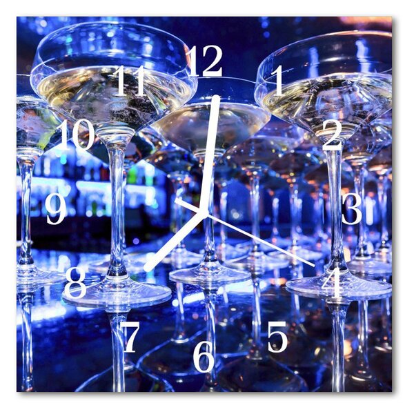 Ceas de perete din sticla pătrat Pahare Alimente și băuturi Albastru