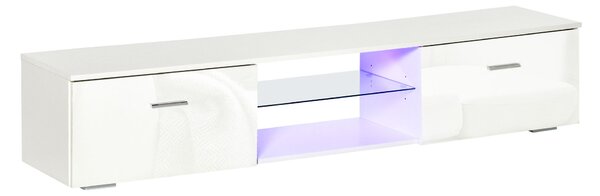 HOMCOM Dulap TV cu Lumini LED in 16 Culori si 4 modalitati pentru TV pana la 55", Mobilier in MDF Alb, 160x35x30cm | AOSOM RO