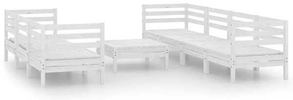 Set mobilier de grădină, 8 piese, alb, lemn masiv de pin