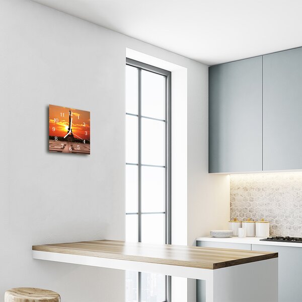 Ceas de perete din sticla pătrat Turnul Eiffel Arhitectura Orange