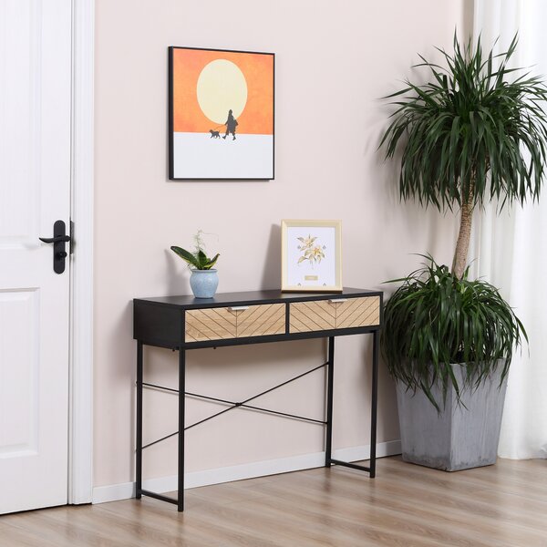 HOMCOM Consolă Elegantă cu 2 Sertare, Masă Metalică pentru Hol, Design Modern, Negru | Aosom Romania