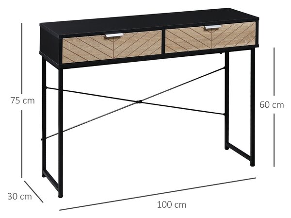 HOMCOM Consolă Elegantă cu 2 Sertare, Masă Metalică pentru Hol, Design Modern, Negru | Aosom Romania