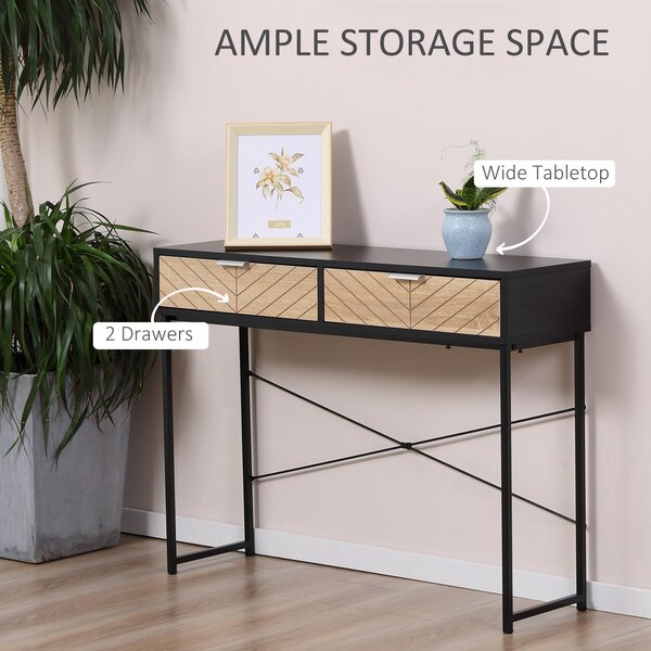 HOMCOM Consolă Elegantă cu 2 Sertare, Masă Metalică pentru Hol, Design Modern, Negru | Aosom Romania