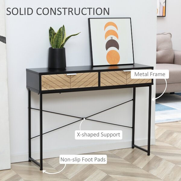HOMCOM Consolă Elegantă cu 2 Sertare, Masă Metalică pentru Hol, Design Modern, Negru | Aosom Romania