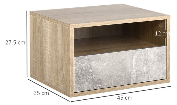 HOMCOM Set de 2 Noptiere Suspendate din Lemn cu Sertar și Raft Deschis, Design Modern, Gri și Lemn, Dimensiuni 45x35x27.5cm | Aosom Romania