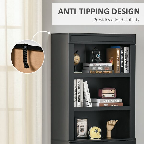 HOMCOM Bufet Bucătărie Lemn cu Spațiu Depozitare, Etajere Ajustabile, Dulap 2 Uși, Design Modern, Negru | Aosom Romania