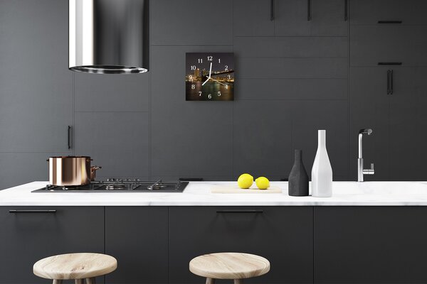 Ceas de perete din sticla pătrat Skyline Băuturi negru
