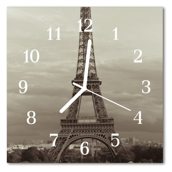 Ceas de perete din sticla pătrat Turnul Eiffel Arhitectura Gray
