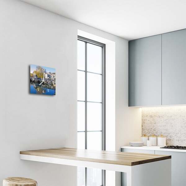 Ceas de perete din sticla pătrat Podul Arhitectura multi-colorat