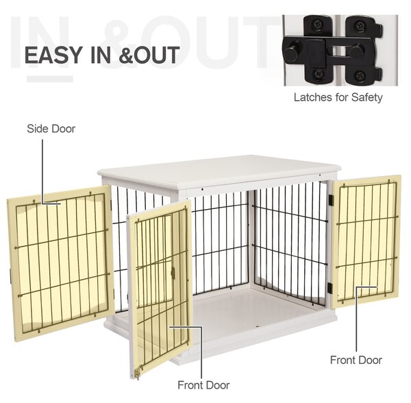 PawHut Casuta pentru Caini de Interior, Canisa pentru Animale din Lemn si Metal cu Usa Dubla, 58,5 x 81 x 66 cm, Alba | Aosom Romania