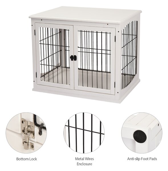 PawHut Casuta pentru Caini de Interior, Canisa pentru Animale din Lemn si Metal cu Usa Dubla, 58,5 x 81 x 66 cm, Alba | Aosom Romania