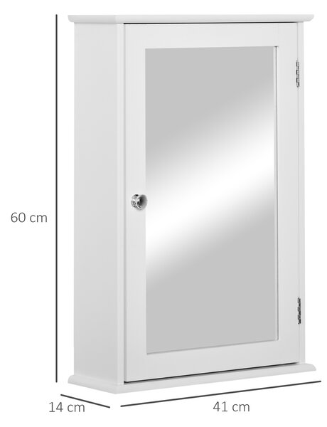 Kleankin Dulapior Suspendat cu Oglindă pentru Baie, Design Modern, Inchidere Magnetica, 41x14x60cm, Alb, din Lemn | Aosom Romania