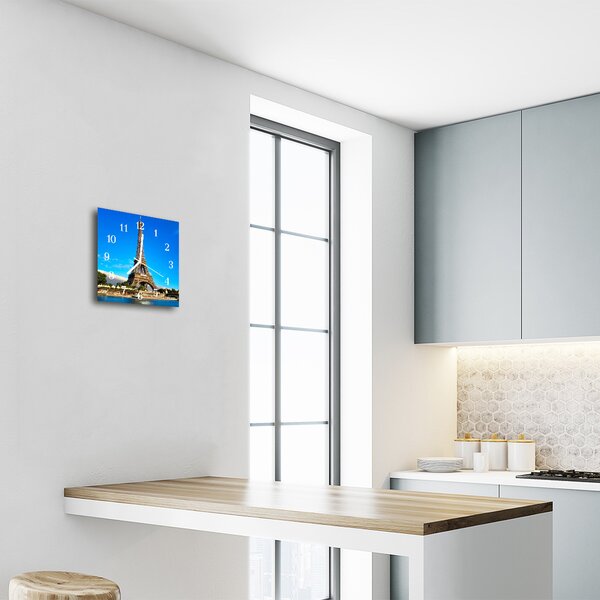 Ceas de perete din sticla pătrat Turnul Eiffel din Paris Arhitectura Orase albastru