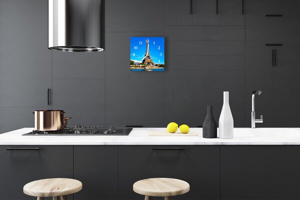 Ceas de perete din sticla pătrat Turnul Eiffel din Paris Arhitectura Orase albastru
