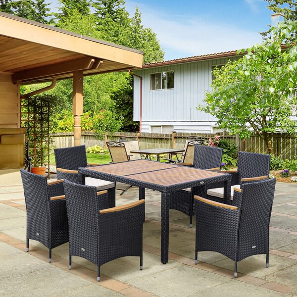Outsunny Set Masă și Scaune de Grădină din 7 Piese, 13x90x75 cm, Negru | Aosom Romania