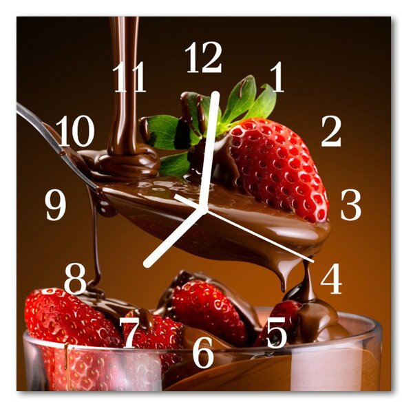 Ceas de perete din sticla pătrat Ciocolata Căpșuni Food and Drinks Fructe Brown