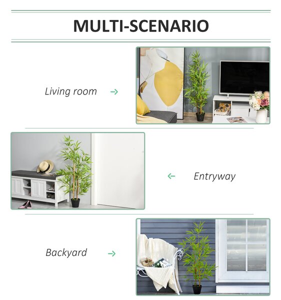 Set 2 Plante de Bambus Artificiale in Ghiveci de 120cm, Decoratiune pentru Casa, Birou, Interior si Exterior Outsunny | Aosom Romania