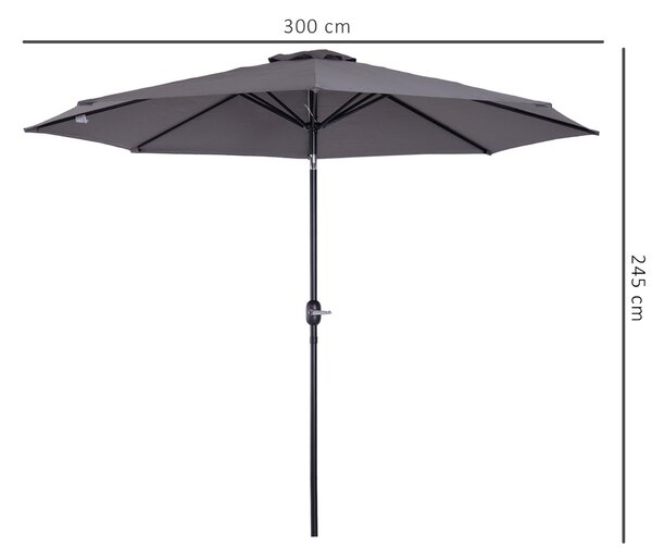 Outsunny Umbrela de Gradina Φ300cm cu Manivela, Gri Inchis | Aosom Romania