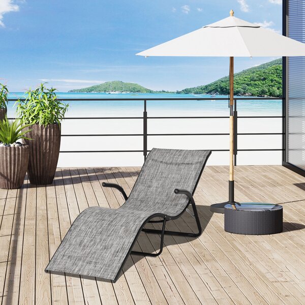 Outsunny Sezlong Pliabil pentru Plajă, Design Ergonomic, Cadru Metalic și Țesătură de Plasă, Ușor de Transportat, Gri | Aosom Romania