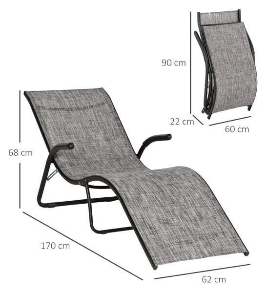 Outsunny Sezlong Pliabil pentru Plajă, Design Ergonomic, Cadru Metalic și Țesătură de Plasă, Ușor de Transportat, Gri | Aosom Romania