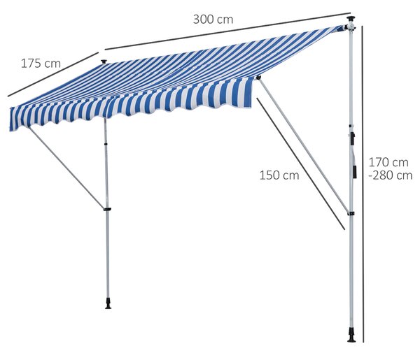 Outsunny Copertina Retractabilă cu Brațe și Manivelă, Rezistentă la Intemperii, Metal și Poliester, 300x150 cm | Aosom Romania