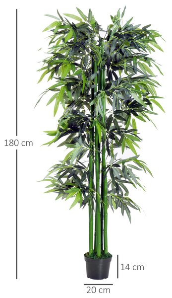 OutSunny Plantă de Bambus Artificială în Ghiveci, Plantă Decorativă pentru Casă, Birou, Interior și Exterior, Ф2.5x180 cm, Verde | Aosom Romania