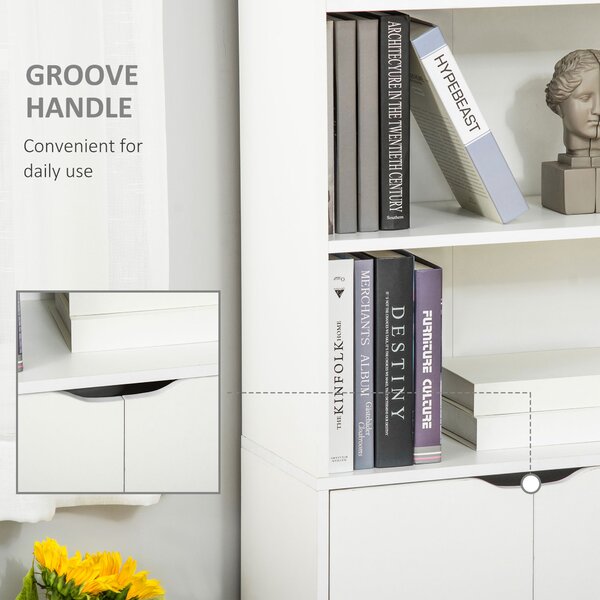 Biblioteca Moderna HOMCOM 4 Etajere cu Dulapior din Lemn cu 2 Usi, Mobilier Multifunctional pentru Living si Birou 59x29x180cm, Alba | Aosom Romania