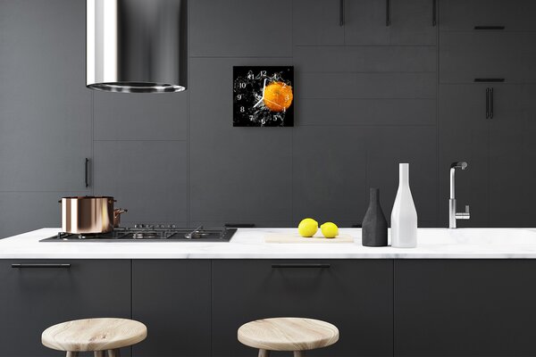 Ceas de perete din sticla pătrat Orange fructe Orange