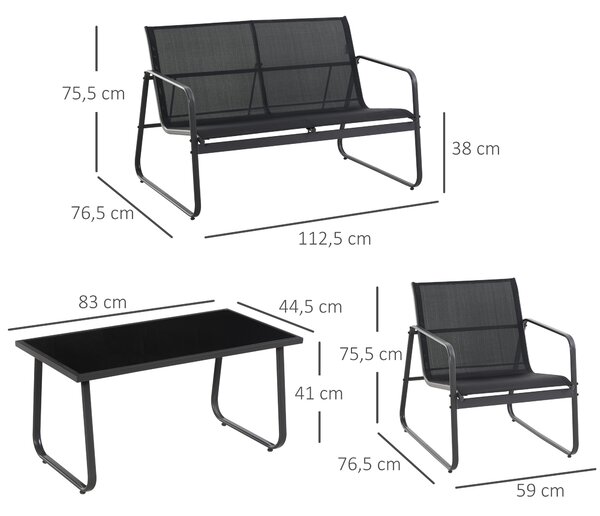 Outsunny Set Masă Bancă si 2 Scaune de Gradina, Mobilier de Exterior din Metal si Textilen, Neagra | Aosom Romania