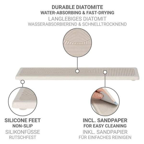 Scurgător de vase bej din diatomit 30x8 cm Damon – Wenko