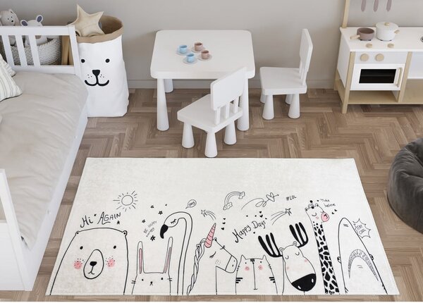 Covor pentru copii fildeș lavabil 120x180 cm Animal Kingdom – Vitaus