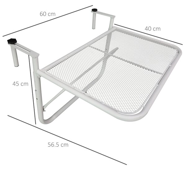 Outsunny Măsuță Suspendată pentru Balcon, Suport Reglabil pe Înălțime, Ideală pentru Spații Reduse, 60x56.5x45cm, Alb | Aosom Romania