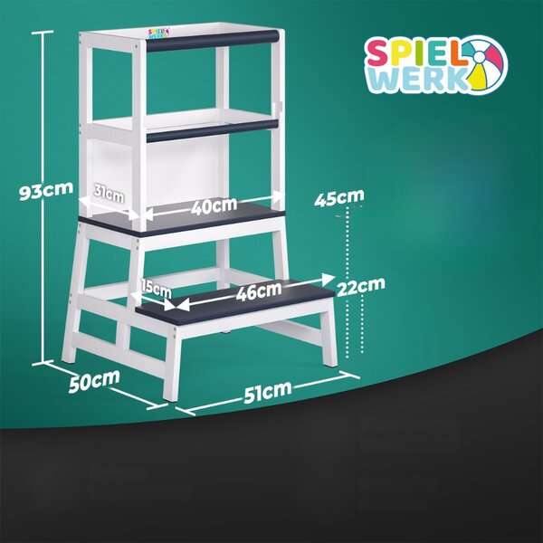 Turn de învățare PLAY din pin, 93x51x50cm, albă/antracit Spielwerk
