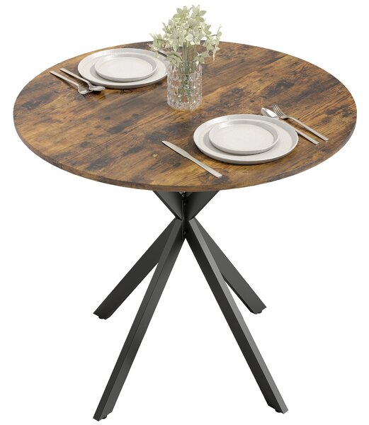 HOMCOM Masă rotundă de dining în stil industrial, cu picioare în cruce din oțel, Ø80x75 cm, maro rustic | Aosom Romania