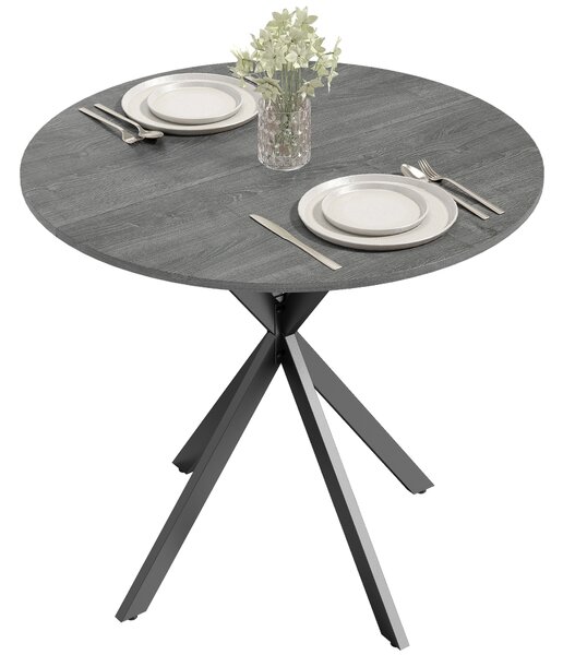HOMCOM Masă rotundă de dining în stil industrial, cu picioare în cruce din oțel, Ø80 x 75 cm, gri | Aosom Romania