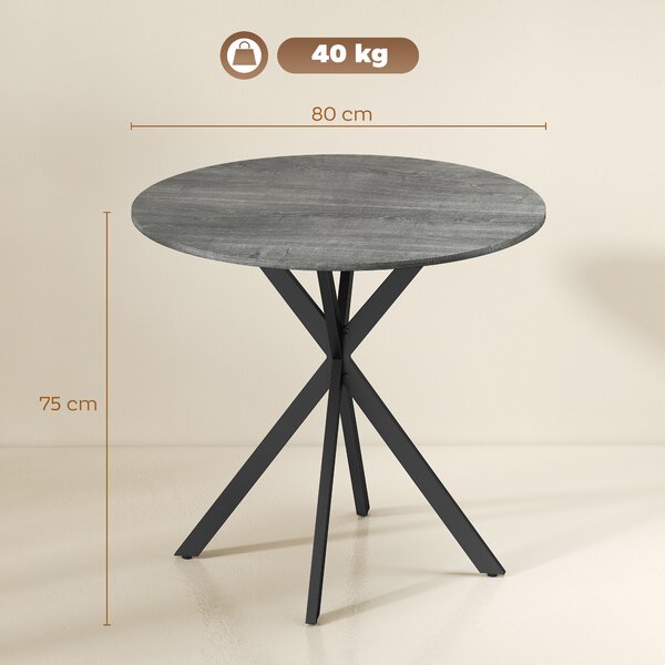 HOMCOM Masă rotundă de dining în stil industrial, cu picioare în cruce din oțel, Ø80 x 75 cm, gri | Aosom Romania