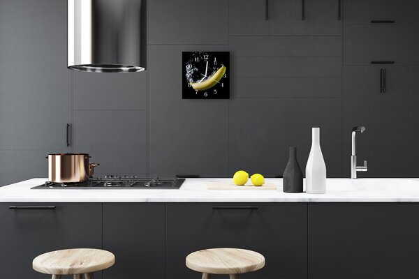 Ceas de perete din sticla pătrat Banana fructe negru